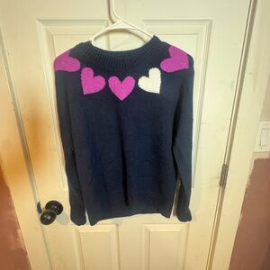 LOFT Navy Sweater with Pink and White Heart Design